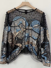beaded sequin mesh top, view 2 - MRSLM