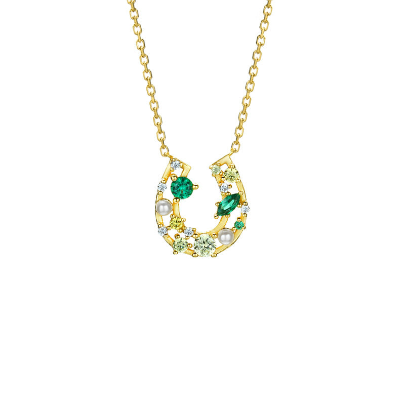 lucky horseshoe zircon necklace, view 4 - MRSLM