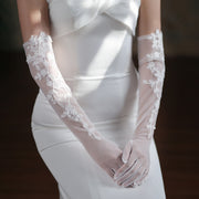 ivory white mesh long gloves, view 6 - MRSLM