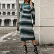 Slim striped printed long dress with long sleeves, view 6 - MRSLM