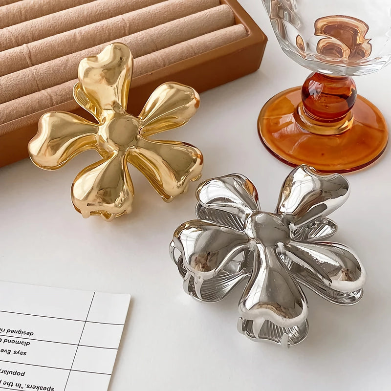 gold floral metal hair claw, view 7 - MRSLM