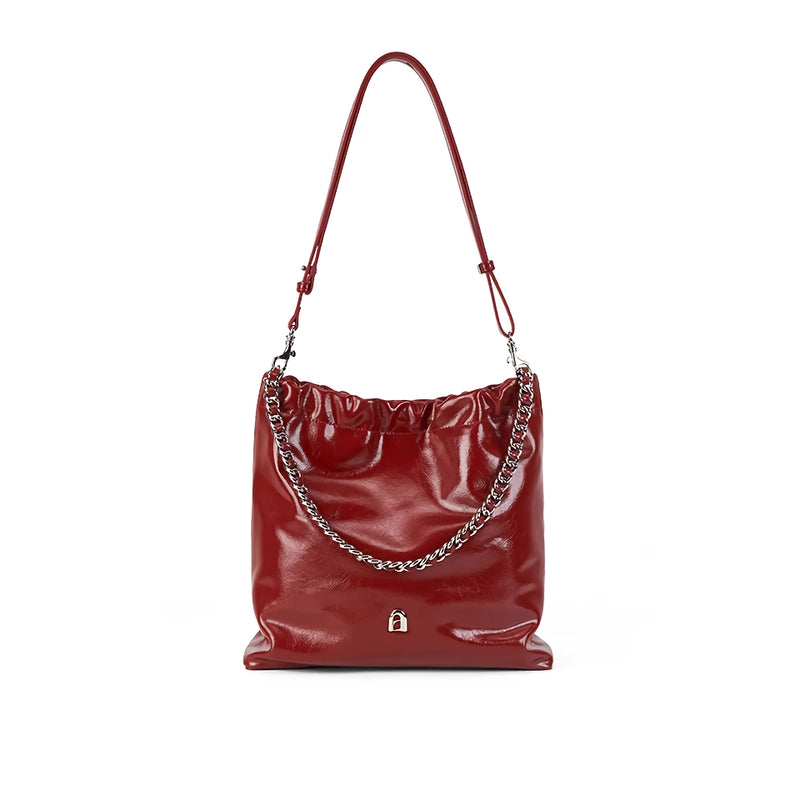 split leather chain tote bag, view 4 - MRSLM