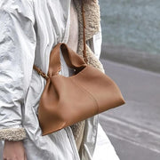 ruched pleated PU leather tote bag, view 8 - MRSLM