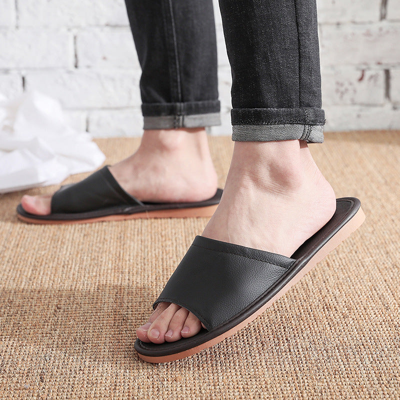 home cowhide leather slippers, view 5 - MRSLM