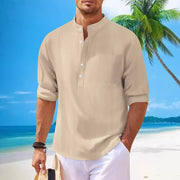 men's cotton stand collar long sleeve shirt, view 5 - MRSLM
