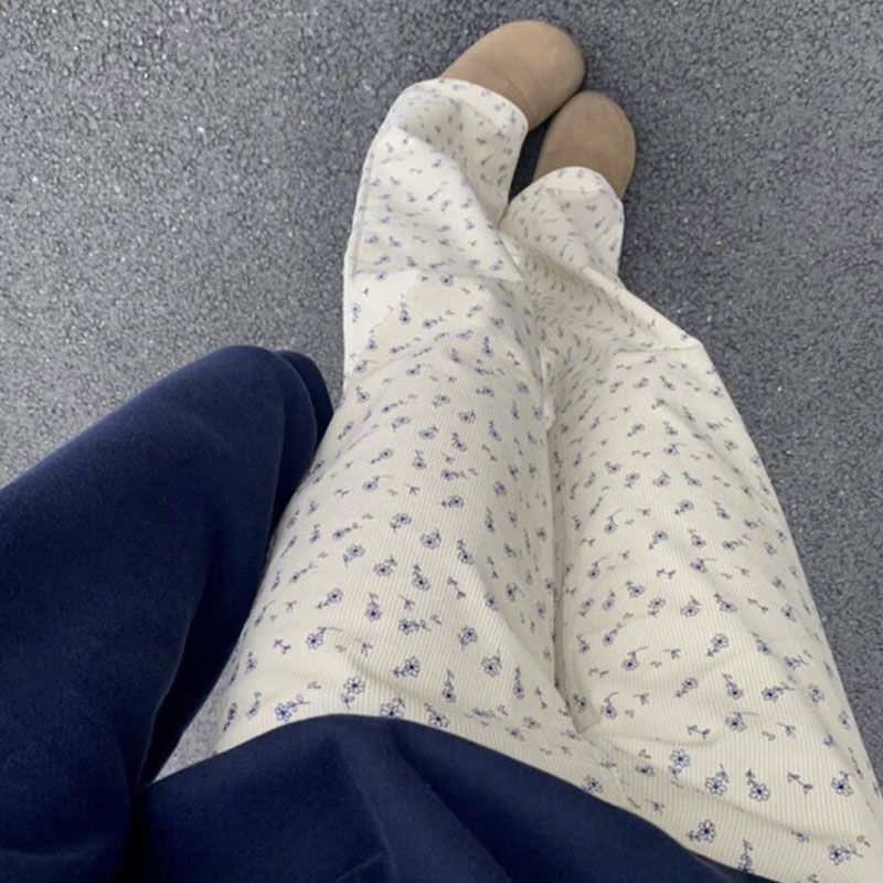 Retro Cherry Embroidered Corduroy Straight Casual Trousers