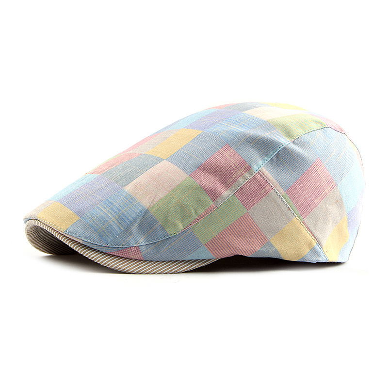 checkered cotton cap with short brim, view 3 - MRSLM