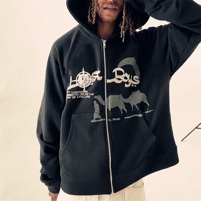 cute cartoon print plush hoodie - MRSLM