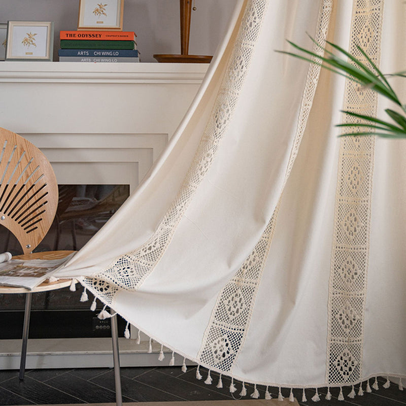 beige crochet mesh curtain, view 3 - MRSLM