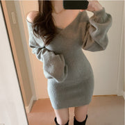 cross v-neck knitted sweater dress, view 2 - MRSLM