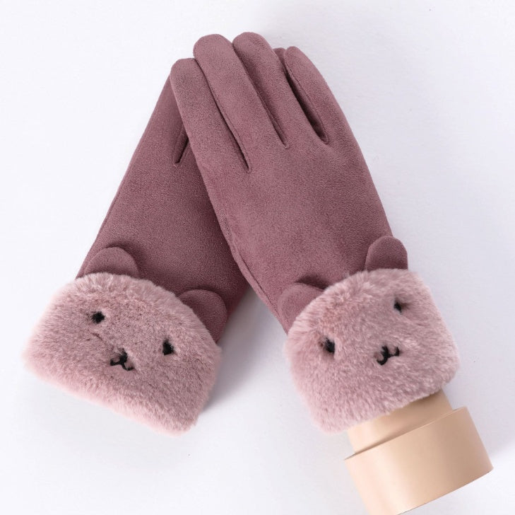 Women's plush-lined suede touchscreen gloves, view 3 - MRSLM