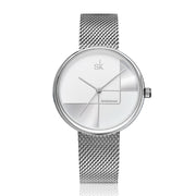 Women's geometric quartz watch with mesh strap, view 4 - MRSLM