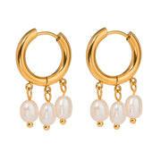 gold plated hoop earrings with freshwater pearls, view 7 - MRSLM