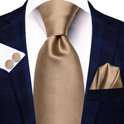 gold brown silk necktie set, view 2 - MRSLM
