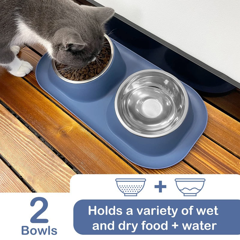 stainless steel tilted double dog bowl, view 5 - MRSLM