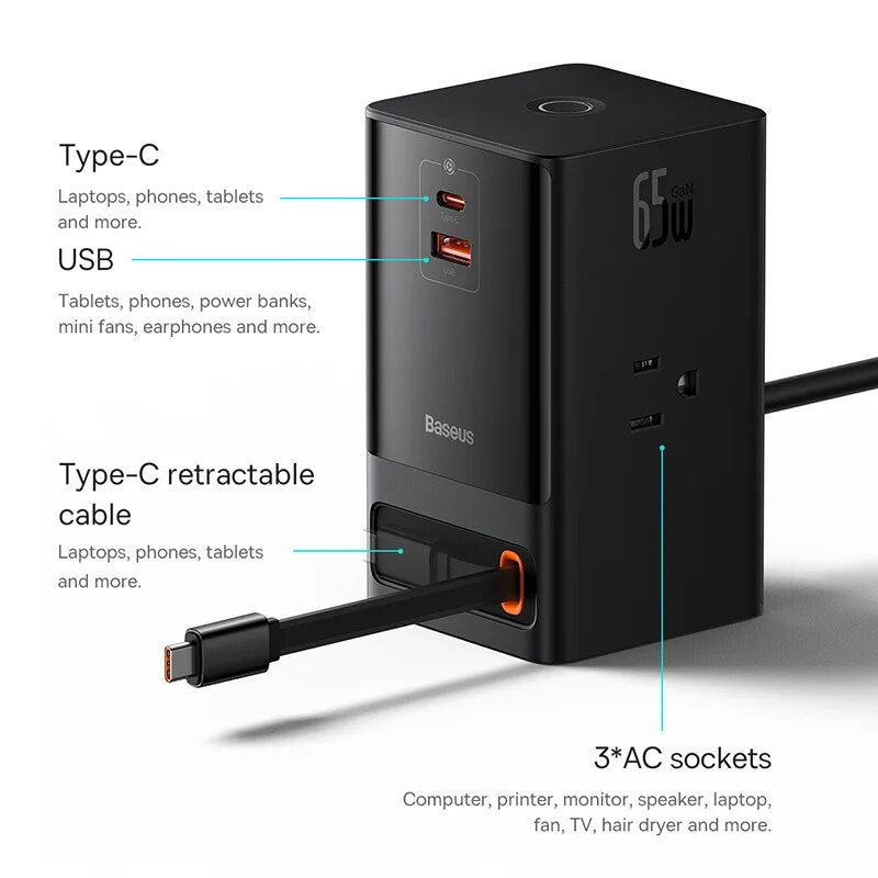 65W GaN fast charger power strip, view 8 - MRSLM