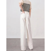 high waist wide leg white denim pants, view 6 - MRSLM