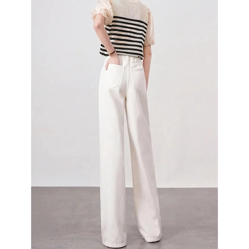 high waist wide leg white denim pants, view 6 - MRSLM