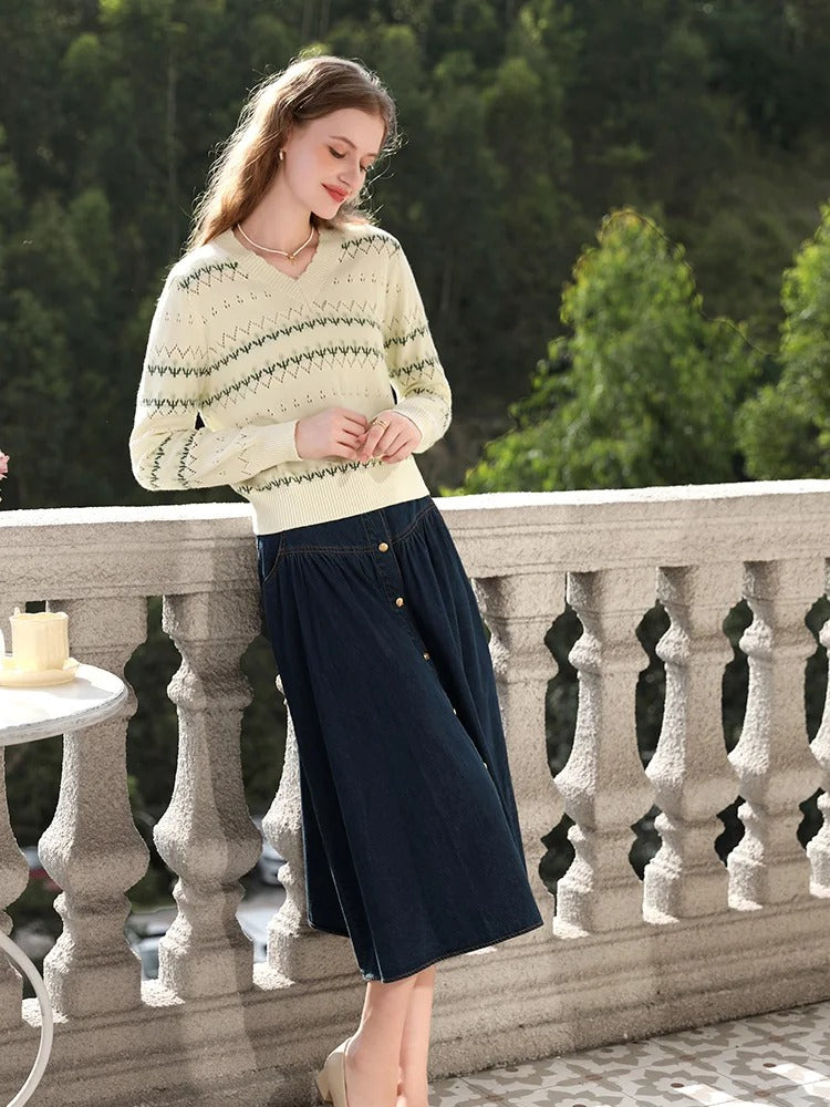apricot v-neck hollow knit sweater, view 6 - MRSLM
