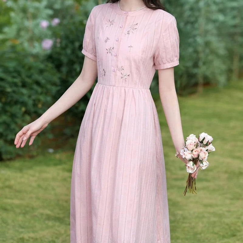 summer pink embroidery dress - MRSLM