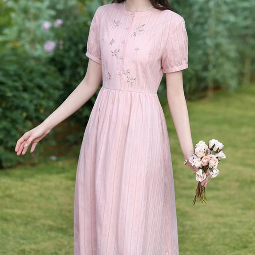 summer pink embroidery dress - MRSLM