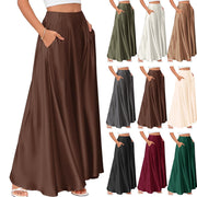 Women's satin A-line midi skirt with pockets - MRSLM