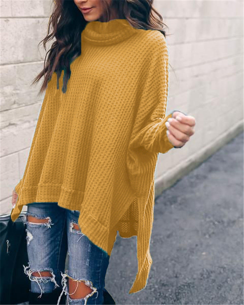women's high collar irregular hem sweater, view 7 - MRSLM