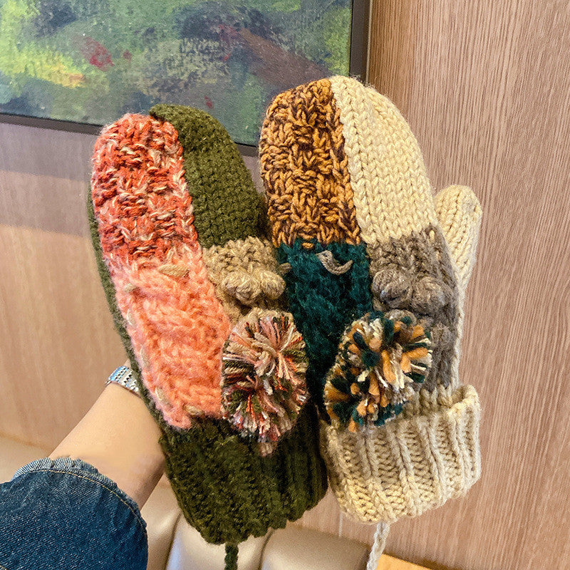 women's thick fleece knitted mittens, view 4 - MRSLM