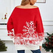 Women's red snowflake jacquard Christmas sweater, view 4 - MRSLM