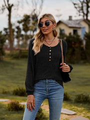 women's brushed sunken stripe button top, view 4 - MRSLM