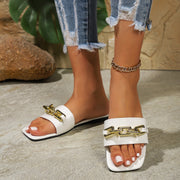 Metal chain open-toe flat slippers, view 3 - MRSLM