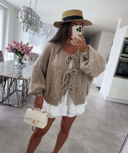women's knitted lace-up bow cardigan, view 11 - MRSLM