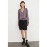 minimalist v-neck wool blend cardigan, view 4 - MRSLM