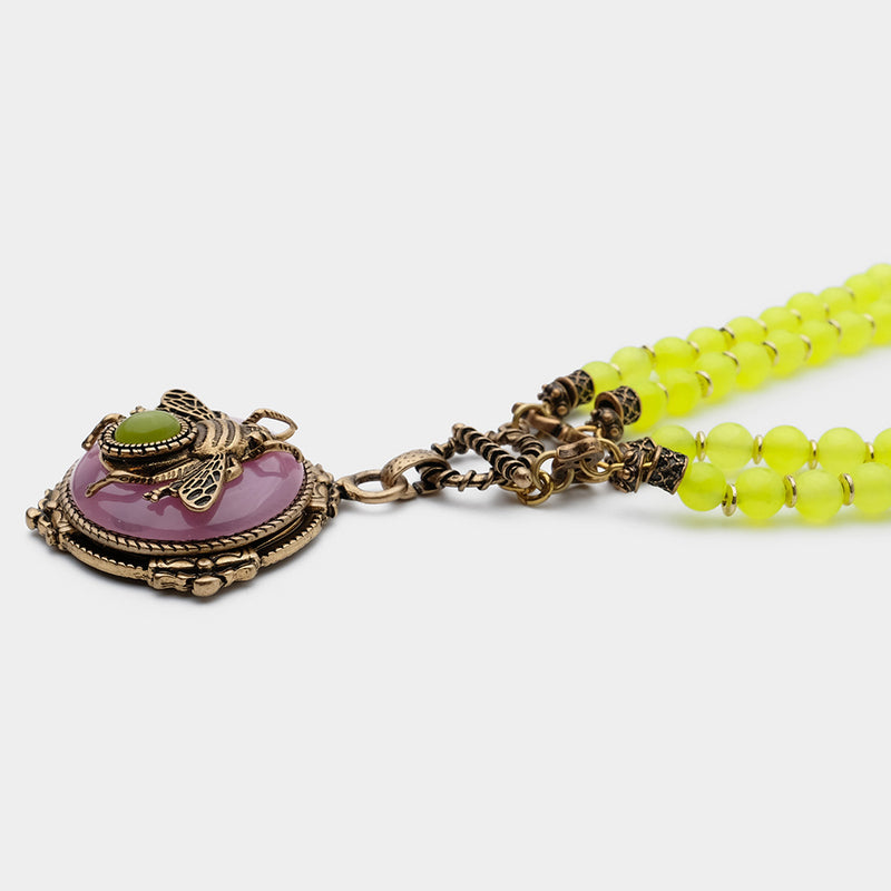 vintage agate beaded necklace, view 3 - MRSLM