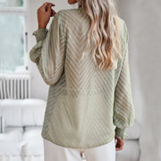 women's v-neck jacquard long sleeve shirt, view 2 - MRSLM