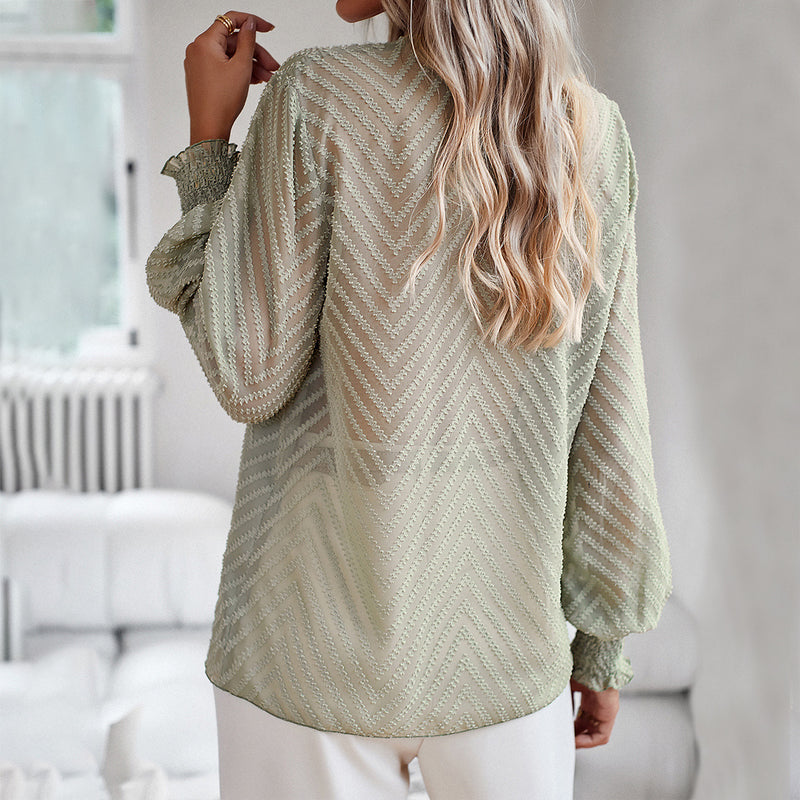 women's v-neck jacquard long sleeve shirt, view 2 - MRSLM