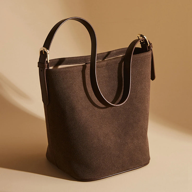 PU leather suede bucket shoulder bag, view 5 - MRSLM