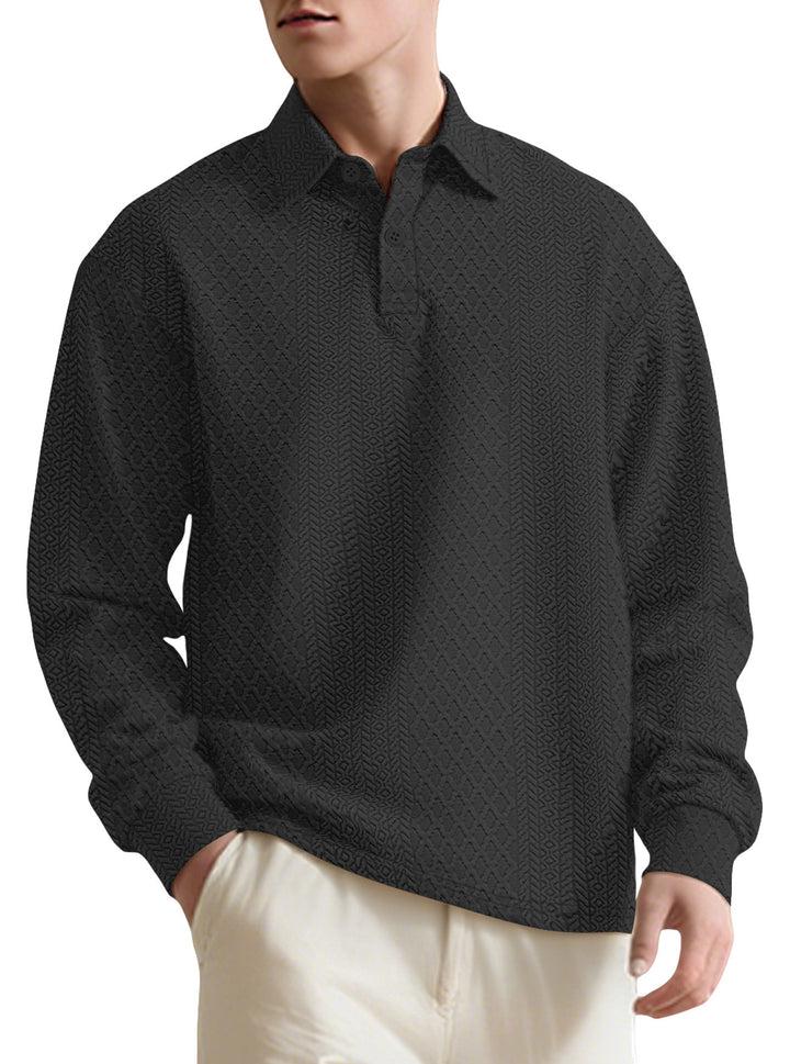 Texture Jacquard Solid Color Men's Long-sleeved Polo Shirt Lapel Loose Sweater
