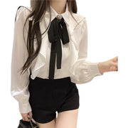 women's bow tie long sleeve shirt, view 2 - MRSLM