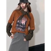Graphic spliced long sleeve T-shirt, view 8 - MRSLM