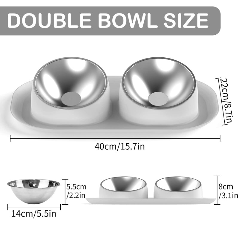 stainless steel tilted double dog bowl, view 10 - MRSLM