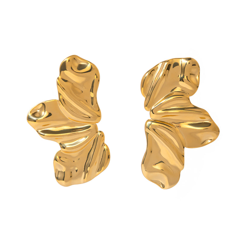 18k gold plated three petal stud earrings, view 8 - MRSLM