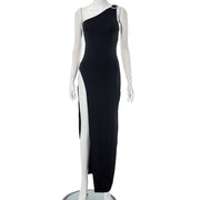 slit shoulder slim fit dress, view 6 - MRSLM