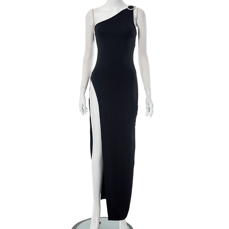 slit shoulder slim fit dress, view 6 - MRSLM