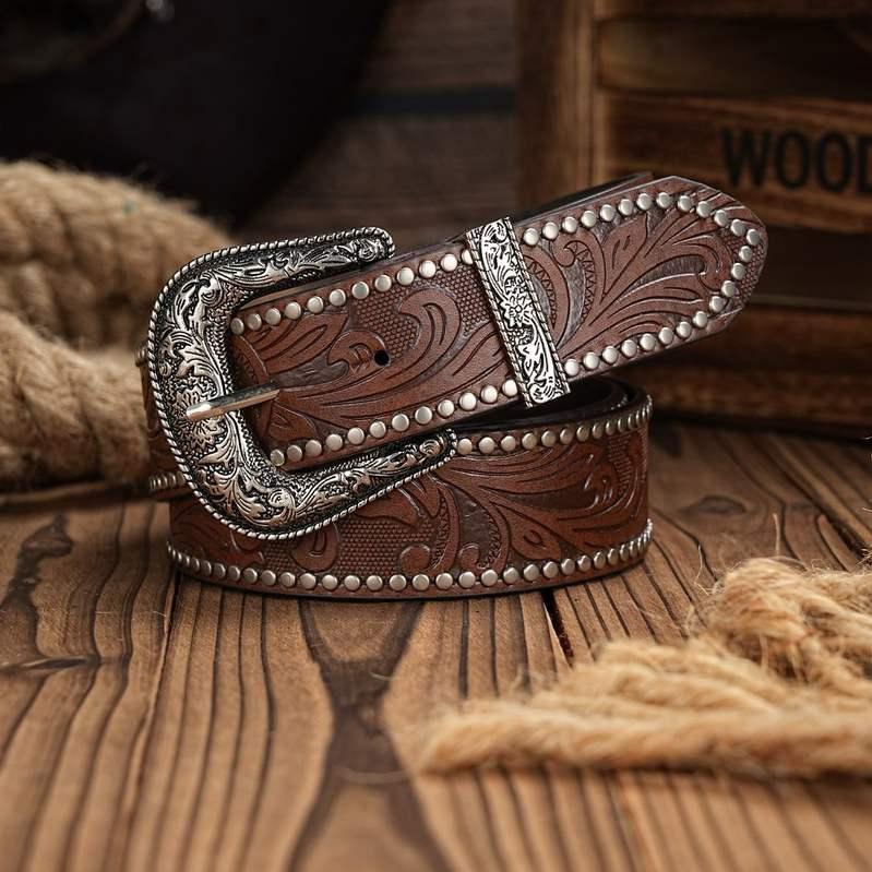 western cowboy pu leather belt, view 4 - MRSLM