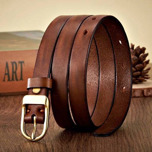women's 1.8CM thin leather belt copper buckle, view 3 - MRSLM