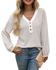 women's v-neck button pullover top, view 7 - MRSLM