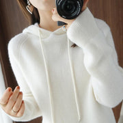 women's short hooded pullover sweater, view 3 - MRSLM