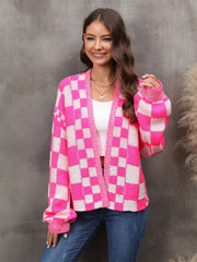women's plaid knit cardigan coat, view 5 - MRSLM