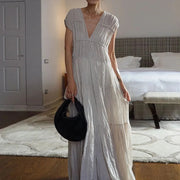 round neck pleated dress light gray - MRSLM